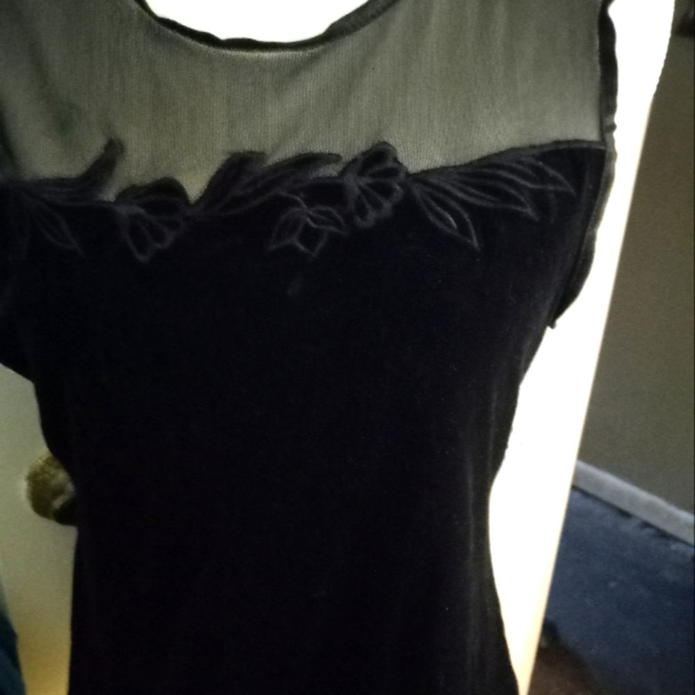 Used,not new velour  stretch black top/camisole with mesh top part&embroidery.
